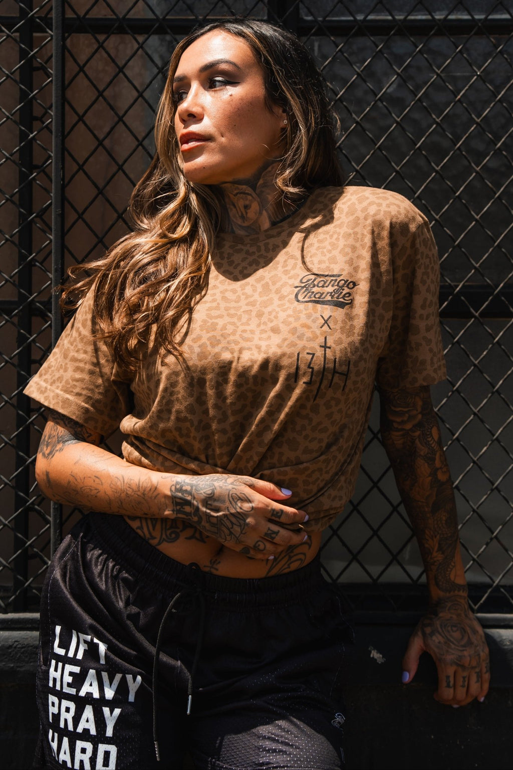 Lift Heavy. Pray Hard. Chestnut Leopard Unisex Tee - My Love for Fitness