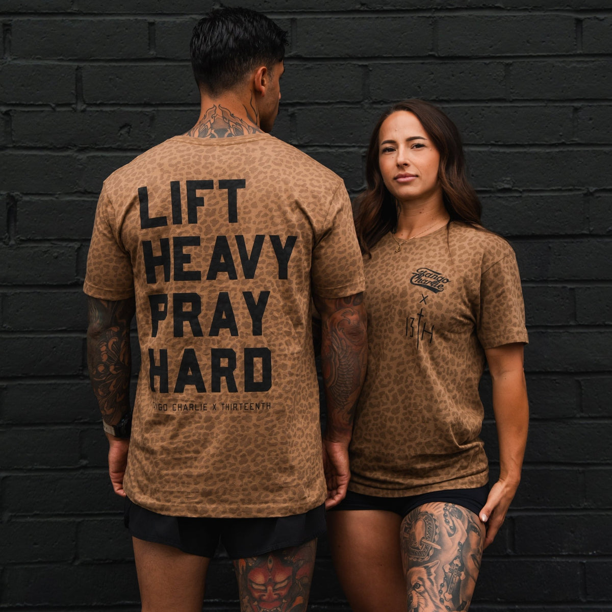 Lift Heavy. Pray Hard. Chestnut Leopard Unisex Tee - My Love for Fitness