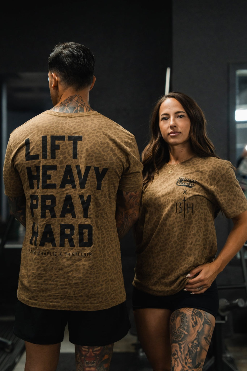 Lift Heavy. Pray Hard. Chestnut Leopard Unisex Tee - My Love for Fitness