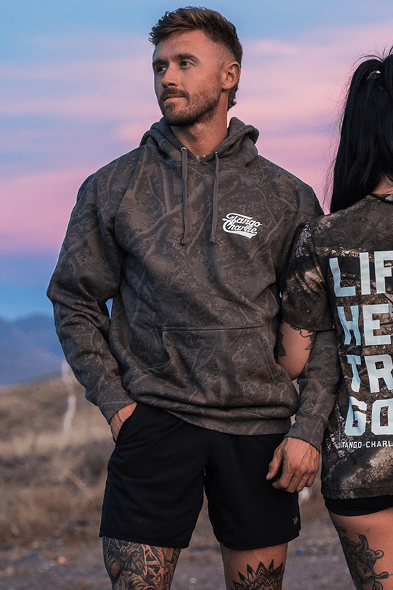 Lift Heavy. Trust God. Darkwood Camo Hoodie - My Love for Fitness