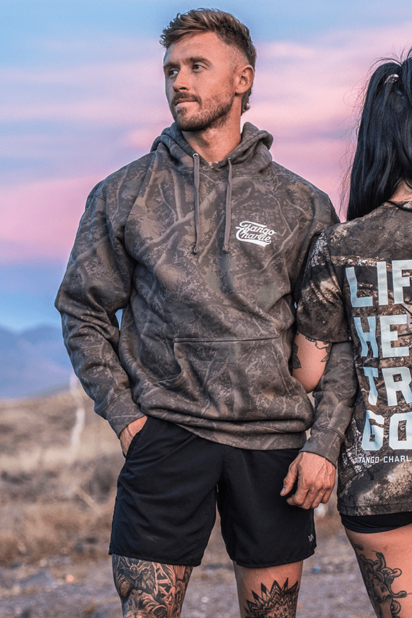 Lift Heavy. Trust God. Darkwood Camo Hoodie - My Love for Fitness