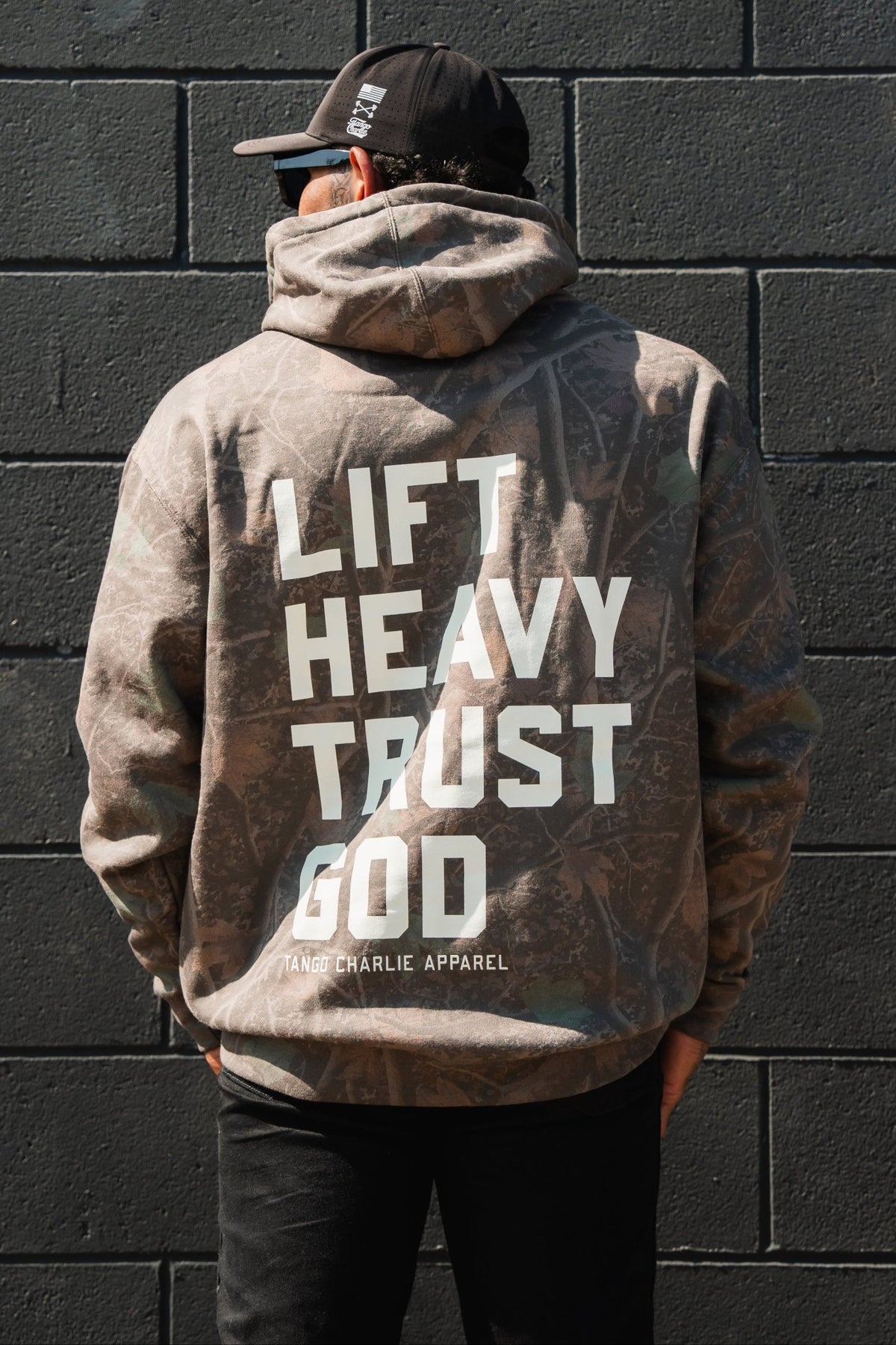 Lift Heavy. Trust God. Darkwood Camo Hoodie - My Love for Fitness