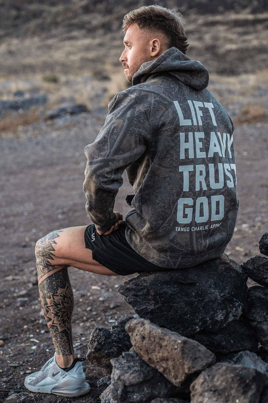 Lift Heavy. Trust God. Darkwood Camo Hoodie - My Love for Fitness