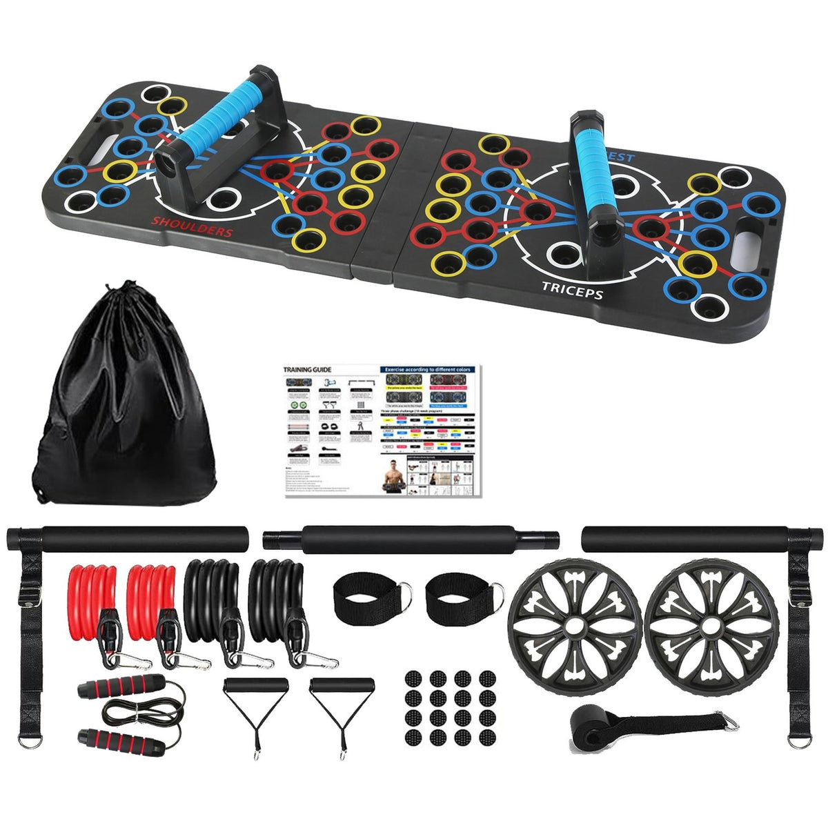 Multifunctional Push Up Board Home Strength Training Equipment With 15 Fitness Accessories Pilates Bar Resistance Band Roller Wheel Full Body Workout - My Love for Fitness