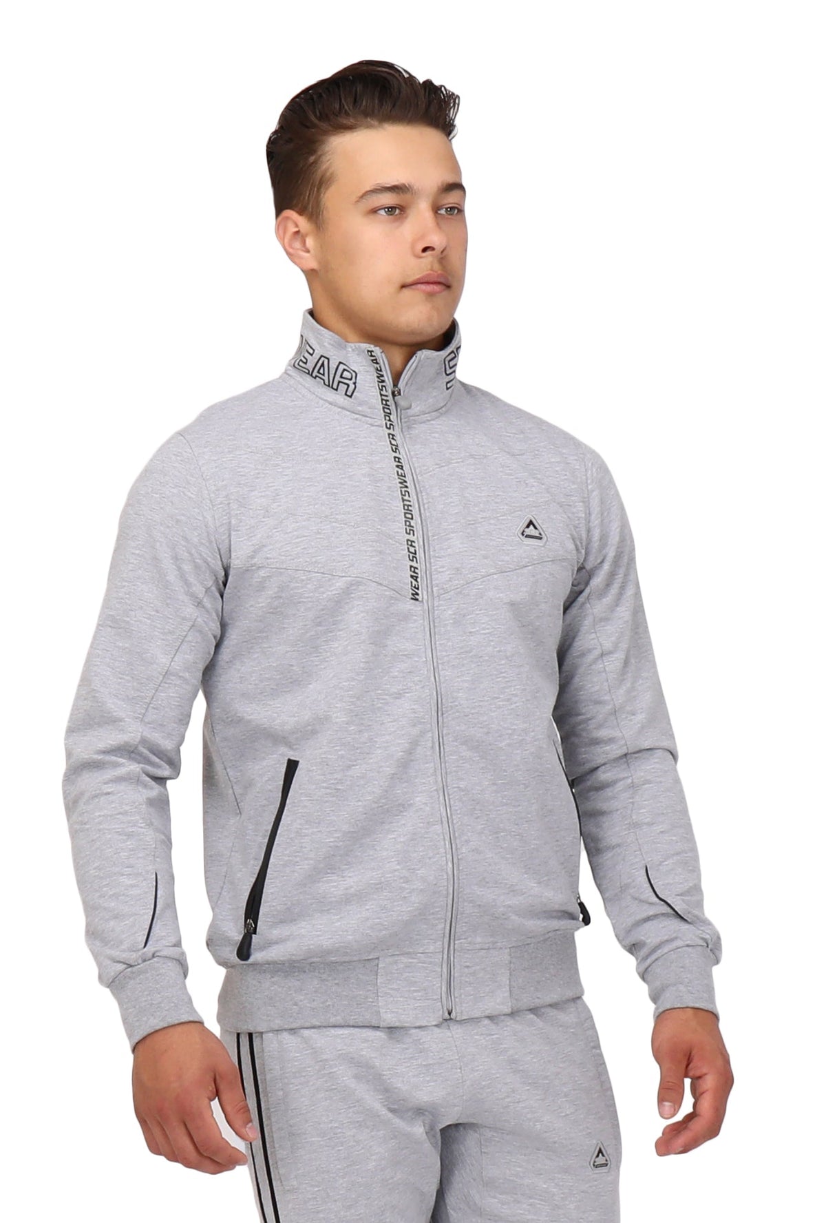 Light Grey Heather SCR All-Day Comfort full-zip sweatshirt, front view