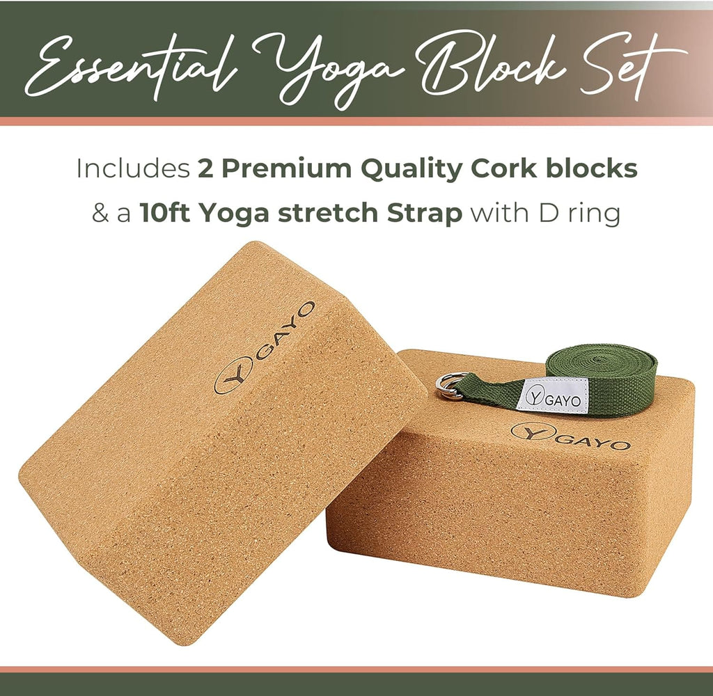 Sustainable Large Cork Yoga Blocks & Strap Set - My Love for Fitness